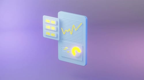 3D Animated Financial Data Dashboard with Glowing Graph