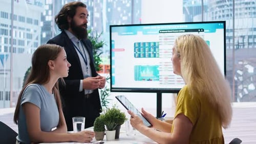 Financial Advisor Helping Family Make Economic Decisions Analyzing Stock Market