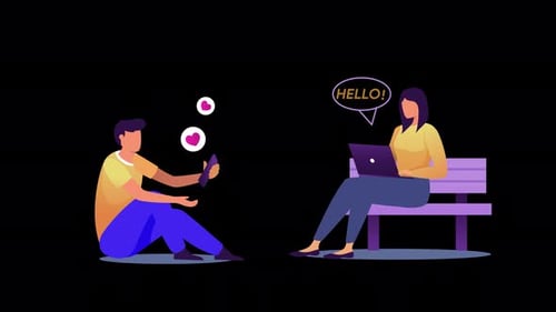 Flat Design Animation of People Communicating Online with Hearts