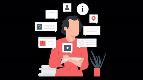 Animation eines Mannes, der Informationen überprüft, 4K auf Alpha
