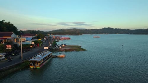 Aerial view of Rowo Jombor lake, Indonesia.