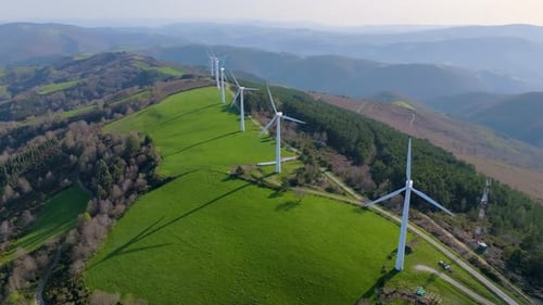 Sustainability Energy, Wind Power Plant In The Mountains Near Fonsagrada Town In Galicia, Spain. Aer