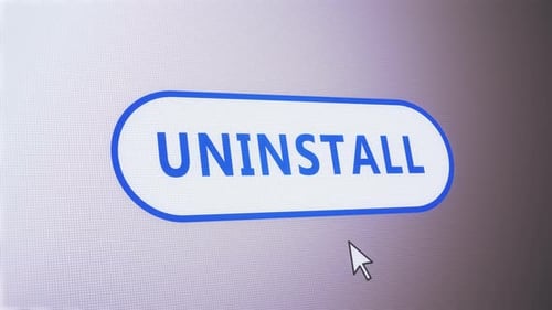 Uninstall button pressed on computer screen by cursor pointer mouse