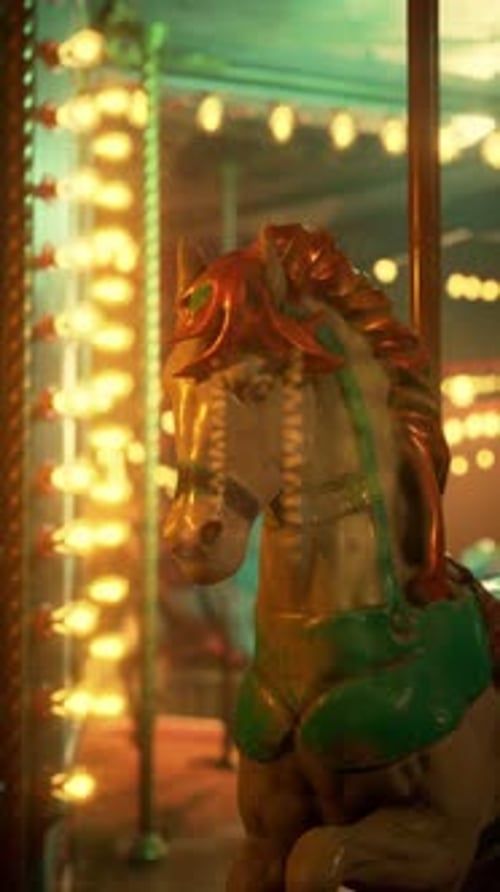Close Up of a Merry Go Round Horse Spinning