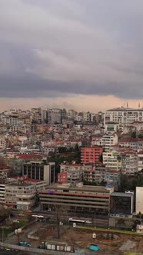 Beyoglu District of Istanbul on Cloudy Morning in Spring Turkey Aerial View Vertical Video