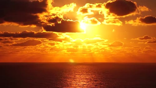 Golden Hour Sea Video Sun Setting Over Water Peaceful Scenery Horizon View Aerial View Dramatic