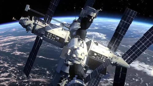 Nahaufnahme eines Raumschiffs im Orbit