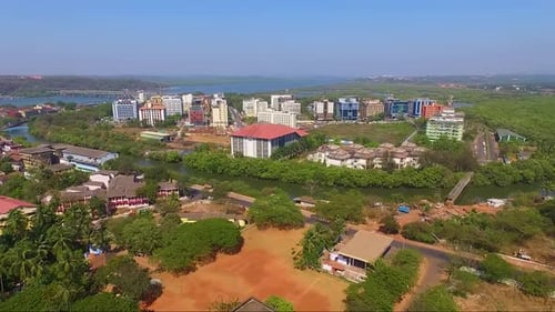 A drone view of Panjim city in Goa, India.