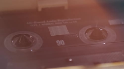 Retro Radio Tape Recorder Audio Cassette Closeup Listening to Music Old Radio Boom Box Player Macro