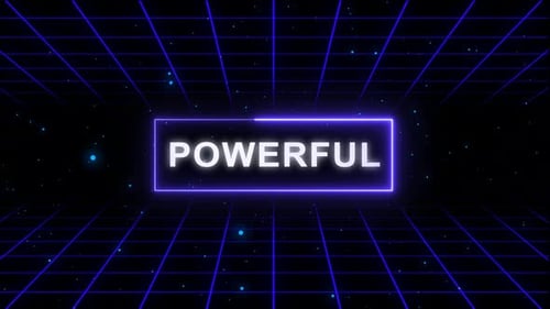 Animated Powerful Text Reveal with Retro Neon Grid Background