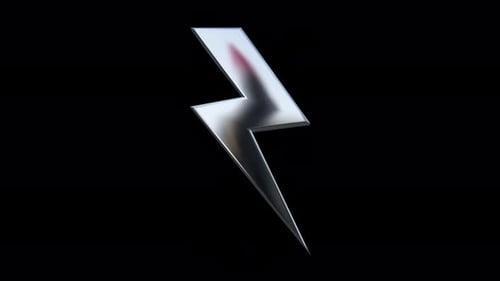 Chrome Retro Metal Inflated Y2K Lightning Bolt Shape Isolated Loop On Transparent Background