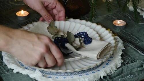 Elegant Table Setting with Festive Holiday Decorations