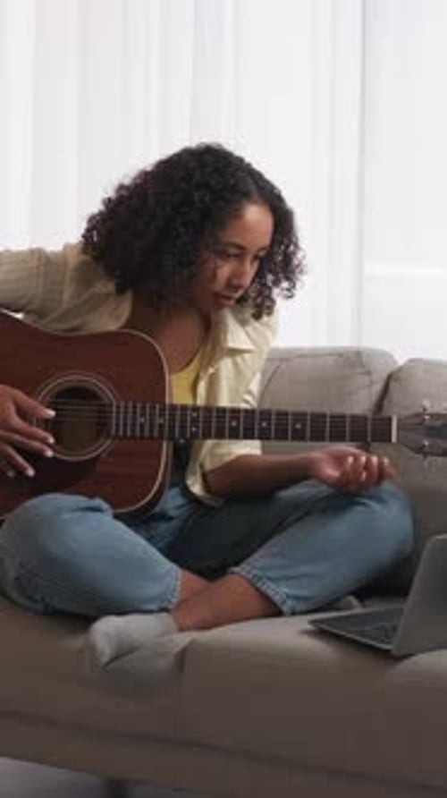 Vertical Online Music School Guitar Lesson Woman