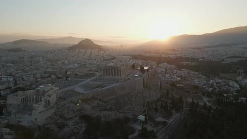 Aerial View of Acropolis in Athens at Sunrise