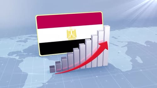 Egypt Flag With Increasing Bar Chart Graph And Arrow Red