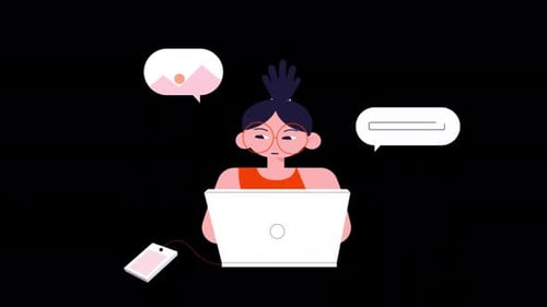 Young Girl Working On Office With Taskings Alpha Channel 4K