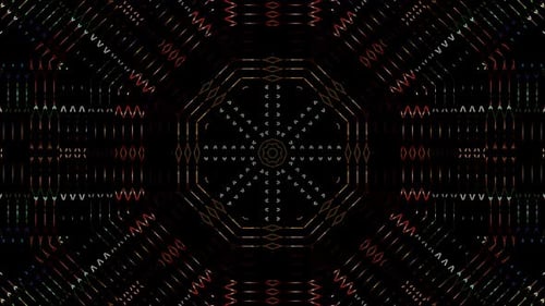 abstrakte Linien, buntes Licht, glänzende runde Form in der Mitte, schwarzer Hintergrund