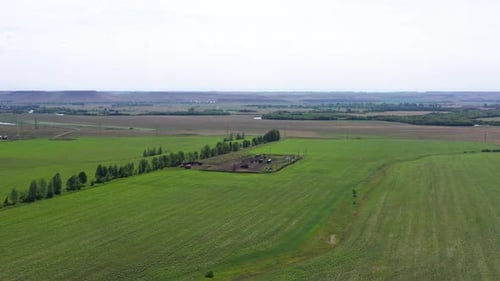 Aerovideo der Ölbohranlage in Sonnenblumenfeldern