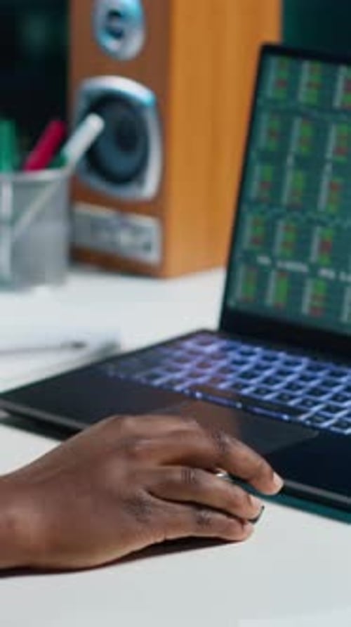 Vertical Video Stockholder Working From Home Looking at Market Shares Growth