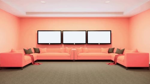 Modern Room Interior with Three Blank Screens Mockup