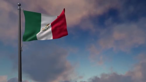 Bandera de México en asta de bandera - 2K
