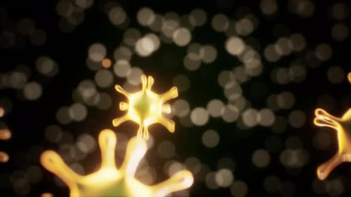 Animated Glowing Neurons and Cells Floating in Space