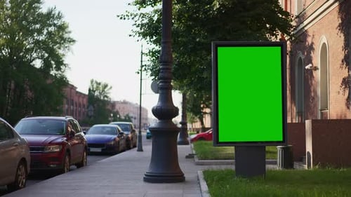 Green Mockup Poster Stands and Transport Move in City Spbd