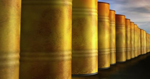 Yellow barrels in row endless