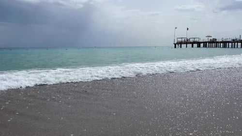 Pier on the Mediterranean Coast Side Turkey Close Up of Waves Sea Footage