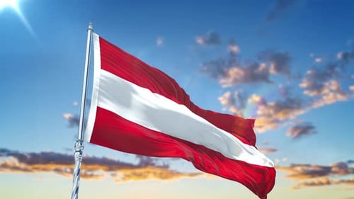 Realistic Austrian Flag Waving in Blue Sky