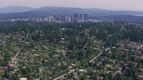 Bellevue, Washington Circa-2018. Downtown Bellevue, Washington. From Helicopter with Cineflex G