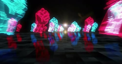 Fight freedom rebelion with fist symbols loop cyber concept