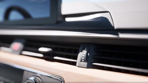 Modern Car Dashboard Interior with Air Vents Moving Shot