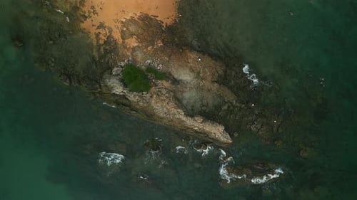 Island with Resting Tourists Washed By Turquoise Ocean Water
