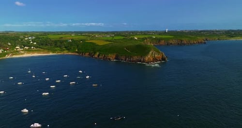 Beautiful Sea Landscape Beautiful Rocky Coast View From the Drone in France Aerial View of Waves