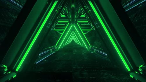 Glowing Green Neon Reflection Tech Tunnel Corridor Space Dj Loop