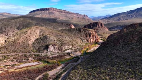 Aerial view of Salt River winding through mountains, United States.