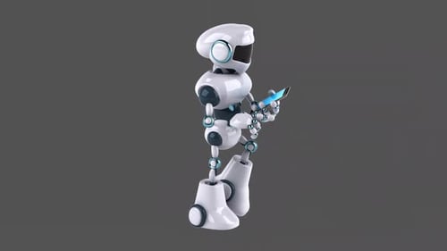 Fun 3D robot walking and using a smartphone (with alpha channel)