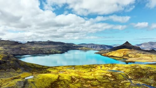 Mountain Lake Clouds Reflection Water Volcanic Mountains Aerial