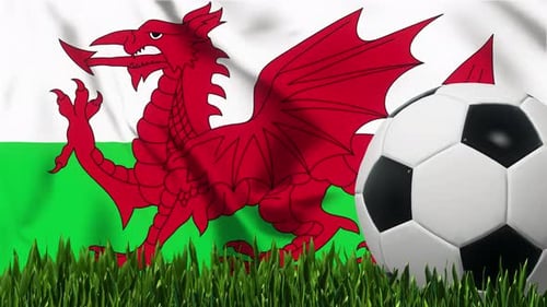 Soccer Background with Wales Flag 4K Looped
