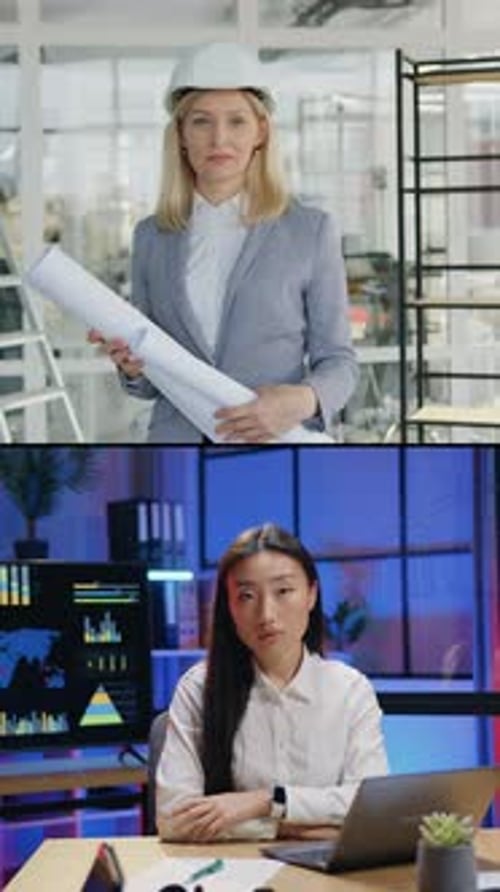 Split Screen of Beautiful Positive Successful Multicultural Women of Different Occupations Which