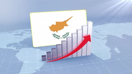 Cyprus Flag With Increasing Bar Chart Graph And Arrow Red