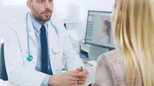 Beautiful Woman Has Consultation with Plastic / Cosmetic Surgeon about Face Lift Surgery. In the Br