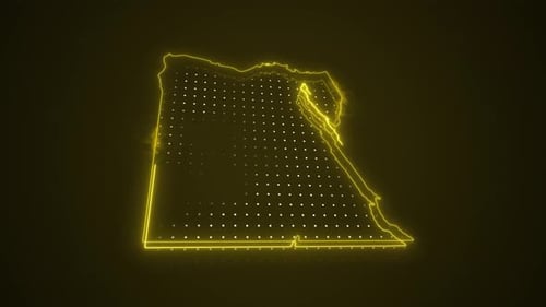 Futuristic Neon Outline of Egypt Map with Digital Grid Animation