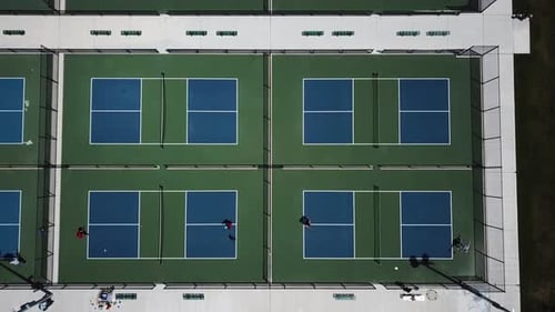 Aerial View of Outdoor Pickleball Courts with Players