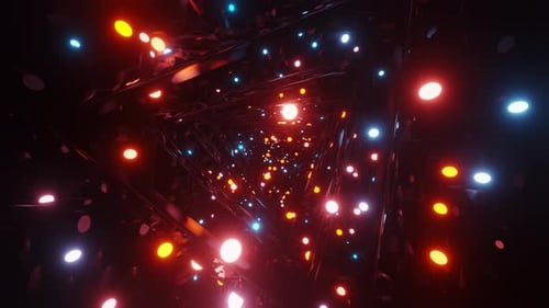 Transparent triangles with a bunch of lights in the tunnel. Looped animation