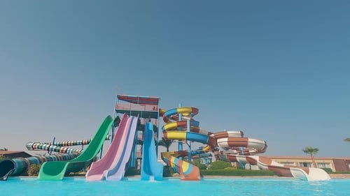 Panorama of the Aquapark Sliders, Aqua Park, Water Park Aquapark Sliders With Pool. A Water Park on