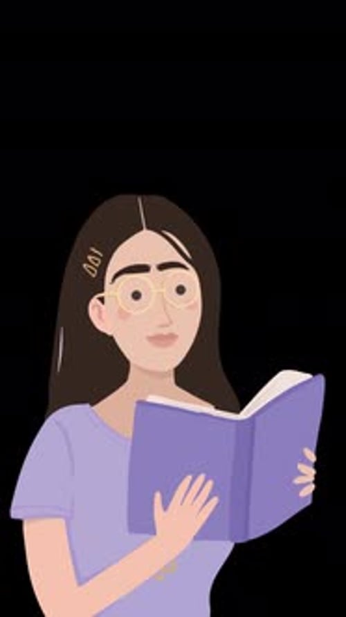 Animated Flat Design Illustration of a Woman Reading a Book