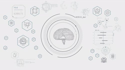 Futuristic Brain Interface: AI and Data Heads-Up Display Animation