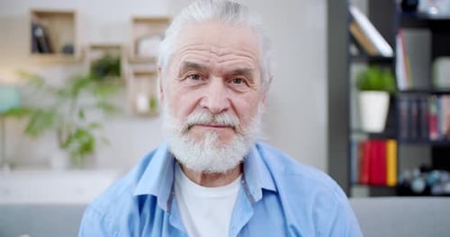 Senior Man with Gray Hair Close Up Portrait